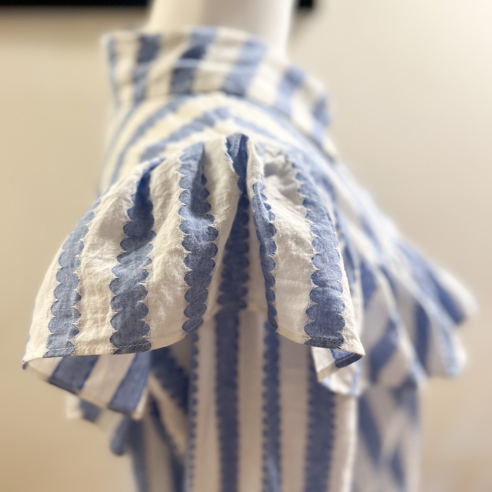 Clare Vivier Cotton Top in Blue and White in Size S.